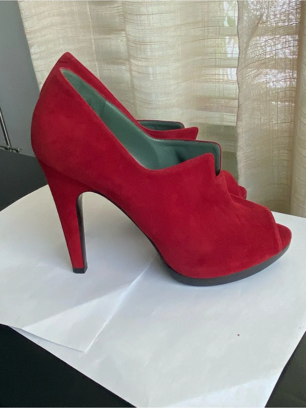 Hermes Red Suede Peep-Toe Stiletto Booties boots slides sandals 37 Italy pumps